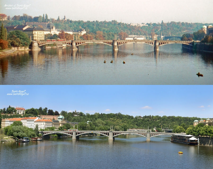 Пражской осенью 1971 года с одной из сторон Карлова моста открывается вид на парк Летна, Манесов мост и резиденцию Правительства Чешской Республики