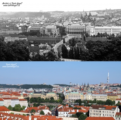 Живописный вид с Пражского Града на Прагу 1965 и 2021 годов.